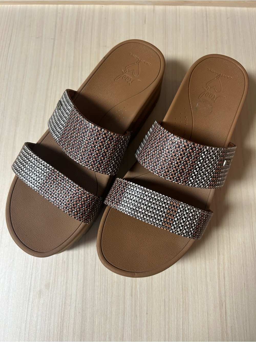 Reef Women's Two‑Strap Slide Sandal in Brown and Silver